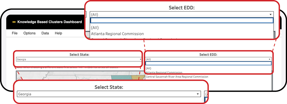 Selecting a state and EDD from the dropdown menus